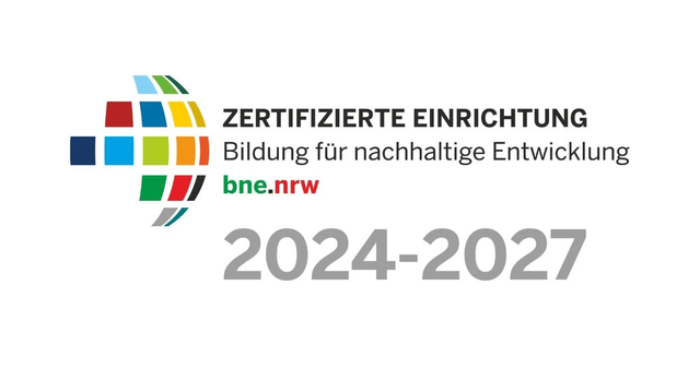 Logo Zertifizierte Einrichtung Bildung für nachhaltige Entwicklung bne.nrw 2024-2027