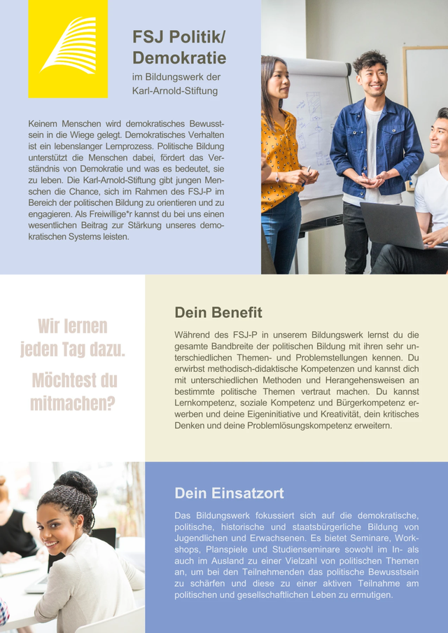 Bildungswerk, FSJ Politik/Demokratie, Benefits, Einsatzort